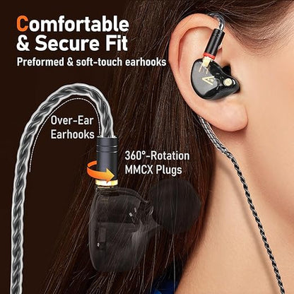 Premium HiFi IEM Cable - Silver-Plated 3.5mm to MMCX Cord, Lossless-Sound in-Ear Monitor Cables for Vibes 201/202, Shure SE215/315/425/535/846-Black (HC001)