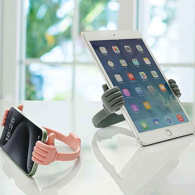 Honsky Cell Phone Stand Holder 2-Pack,Thumbs Up Lazy Phone Stand,Universal Adjustable Flexible Dock for All Phones & Tablets,Cute Stocking Stuffer Gift for Teen Girls,Grey/Pink