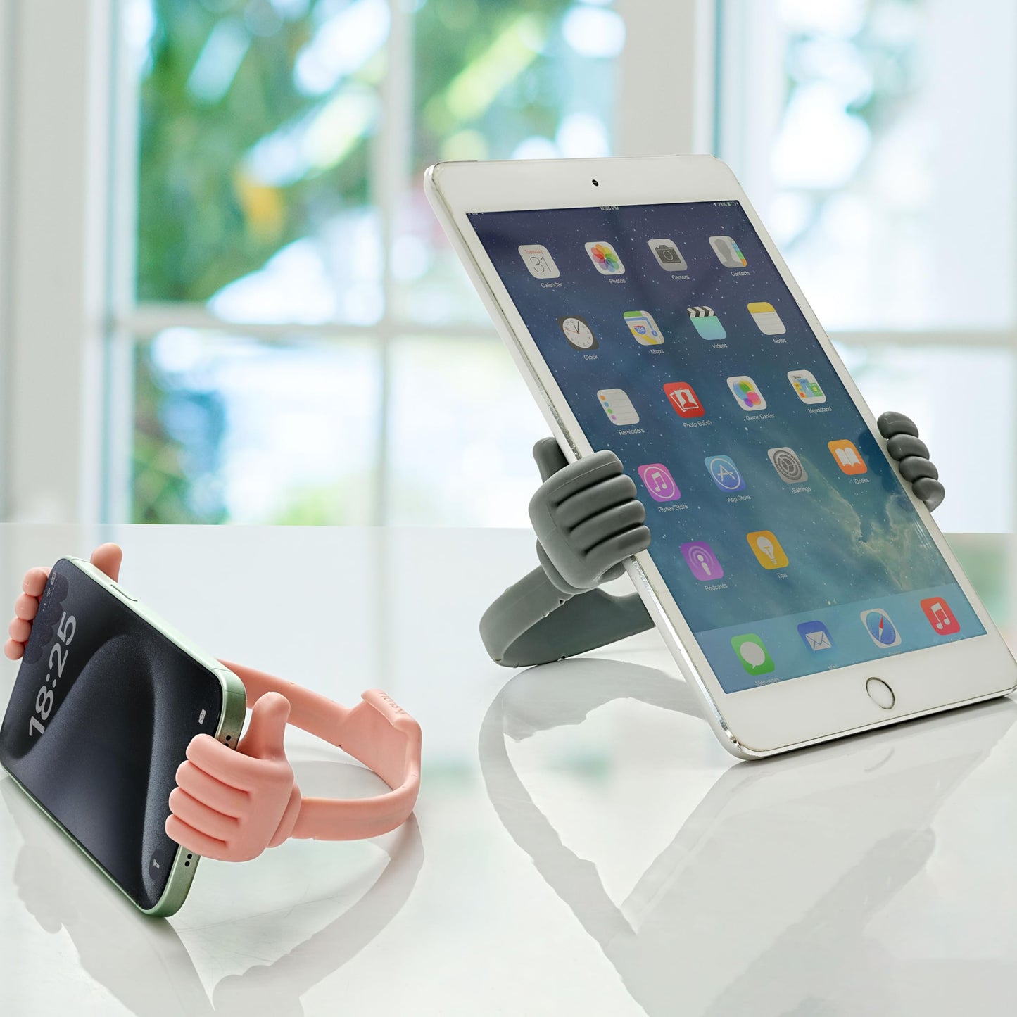 Honsky Cell Phone Stand Holder 2-Pack,Thumbs Up Lazy Phone Stand,Universal Adjustable Flexible Dock for All Phones & Tablets,Cute Perfect Valentine's Day Gifts for Him/Her,Gifts for Couples,Grey/Pink