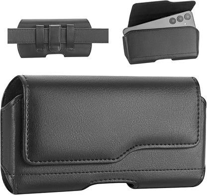 Holster Case for iPhone 15/15, 14/14, 13/13, 12/12, XR, Samsung Galaxy S24/S23/S22/S21, Phone Pouch Holder with Belt Clip and Flip Cover (Fits Otterbox Commuter Case) - Black