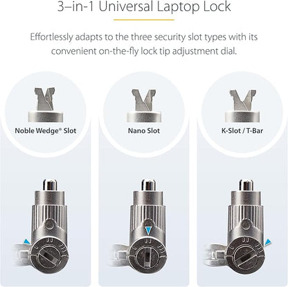 StarTech.com Universal Laptop Lock 6.6ft (2m), Security Cable for Notebooks Compatible with Noble Wedge/Nano/K-Slot, Keyed Locking Cable, Cut-Resistant Carbon Steel Cable, TAA (UNIVK-Laptop-Lock)