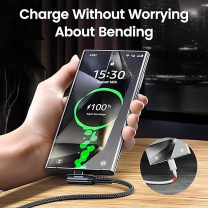 USB to USB C Cable [6.6ft, 2Pack ] USB A to Type C Right Angle Charger Cord 90 Degree Braided Fast Charging for iPhone 16/15/15 Plus/15 Pro/15 Pro Max/Samsung Galaxy S10 S10+, A15 A25, LG V30, Switch