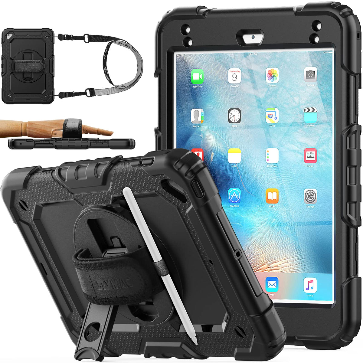 SEYMAC stock Case for iPad (A16) 11th/10th Generation 11''/10.9'' 2025/2022, Full-Body Drop Protection Case with Screen Protector &360° Rotate Hand Strap/Stand, Pink+Black