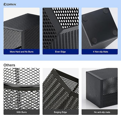 Comix Mesh Pen Holder Desk, Wire Pencil Holder with Foam Pad and Non-Slip Bottom Office Supplies Desk Organizer for Home Office School, 1 Pack