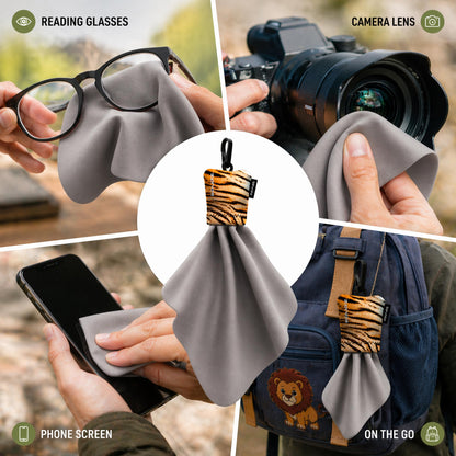 SPUDZ Classic Microfiber Lens Cleaner – Clip-On Pouch, Washable – for Binoculars, Scopes, Glasses, Screens | Classic | Black, 10 x 10 Inch