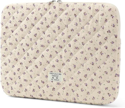 Puffy Laptop Sleeve 13-15.6 Inch Cute Quilted Laptop Protective Case Padded Floral Computer Sleeve for MacBook (A-Purple, 15 Inch)