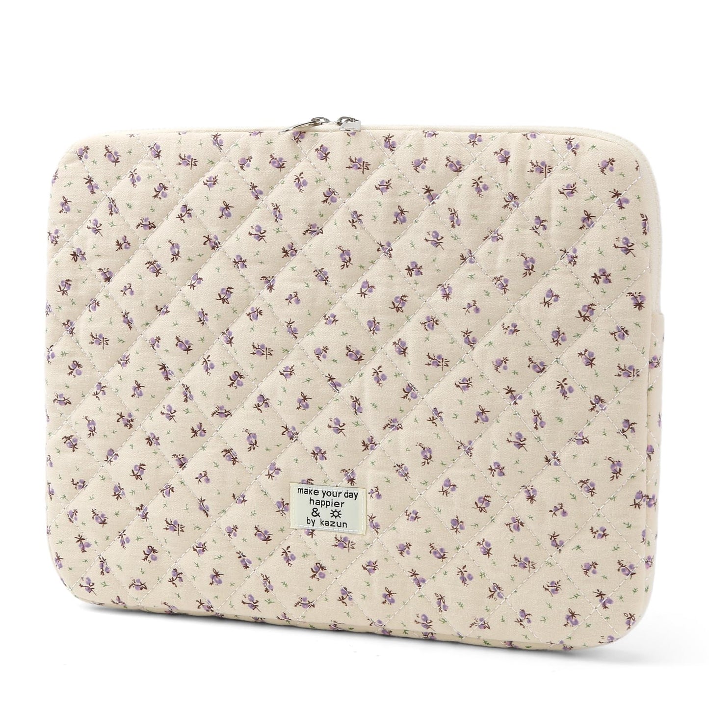 Puffy Laptop Sleeve 13-15.6 Inch Cute Quilted Laptop Protective Case Padded Floral Computer Sleeve for MacBook (A-Purple, 15 Inch)