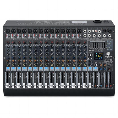 W IN-MIX DX16 Professional 16-Channel DJ Mixer with 99 DSP Effects, 7-Band EQ, 48V Phantom Power, Bluetooth & USB Recording for Live Performance, Studio, Podcast & Streaming