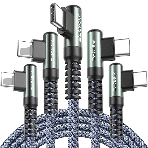 AINOPE USB to USB C Cable [5-Pack, 6.6ft] 3.1A Type C Charger Fast Charging, Right Angle USB to C Cable for Galaxy A15 A25 A35 A55 A54, S10+ S10 S9, Note 20 10 9, LG V30, Moto G, iPhone 16 15 Cord