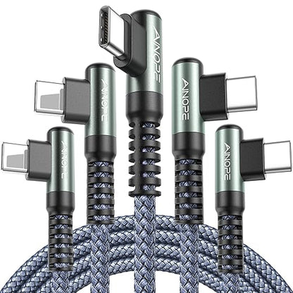 AINOPE USB to USB C Cable [5-Pack, 6.6ft] 3.1A Type C Charger Fast Charging, Right Angle USB to C Cable for Galaxy A15 A25 A35 A55 A54, S10+ S10 S9, Note 20 10 9, LG V30, Moto G, iPhone 16 15 Cord