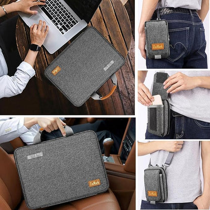 Laptop Case 15.6 Inch Briefcase Military-Grade Protection with Detachable Belt Bag, Compatible All Model of 15-16 Inch MacBook Pro and Most Popular 15.6 Inch Notebooks Chromebooks (Gray Black)