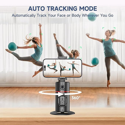 Auto Face Tracking Tripod, No App, Smart Shooting Phone Holder with Remote, 360° Rotation Body Phone Camera Mount with Phone Holder Body Smart Tracking Tripod for Vlog/TIK Tok, Rechargeable Battery