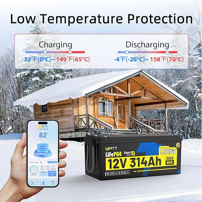 12V 314Ah LiFePO4 Lithium Battery 300Ah BMS, Built-in Metal Frame & Bluetooth 5.0, Full Metal Case 4.01kWh Energy, 8000+ Deep Cycles Batterys Perfect for Energy, RV, Solar, Trolling Motor