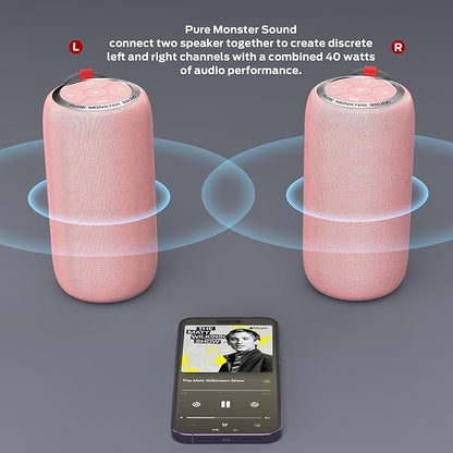 Monster S310 Upgraded Bluetooth Speaker, Portable Speaker, 30W True Wireless Stereo Pairing Deliver Dynamic Sound, IPX6 Waterproof, Bluetooth 5.2 Built-in Mic, 24H, for Family Outdoor Pink