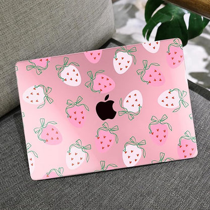 MEEgoodo for MacBook Air 13 inch Case 2021 2020 2019 2018 Released A2337 M1 A2179 A1932 with Touch ID, Plastic Hard Shell & Keyboard Cover Compatible with MacBook Air Case 13.3, Strawberry & Bow