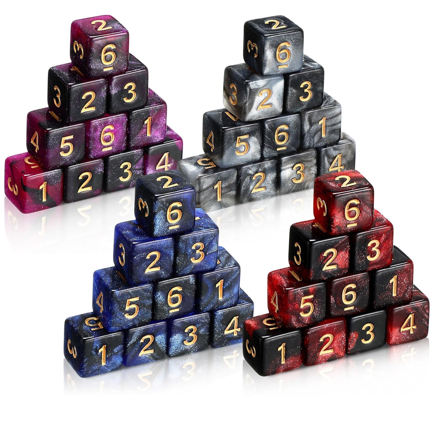 Poen 40 Pcs 16mm Dice Set Bulk, 6 Sided Standard Colored Dices with Numbers, D6 Polyhedral Games Dice for Board Games, Parties (Glitter Color)