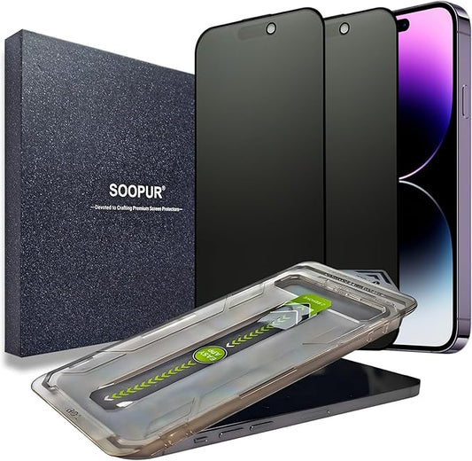 SOOPUR 2 Pack Matte Privacy Screen Protector for iPhone 14 Pro Max, [Auto-Dust Removal and Auto-Alignment] Anti-Spy Anti-Glare Anti-Fingerprint Tempered Glass Film, Smooth & Sensitive Touch