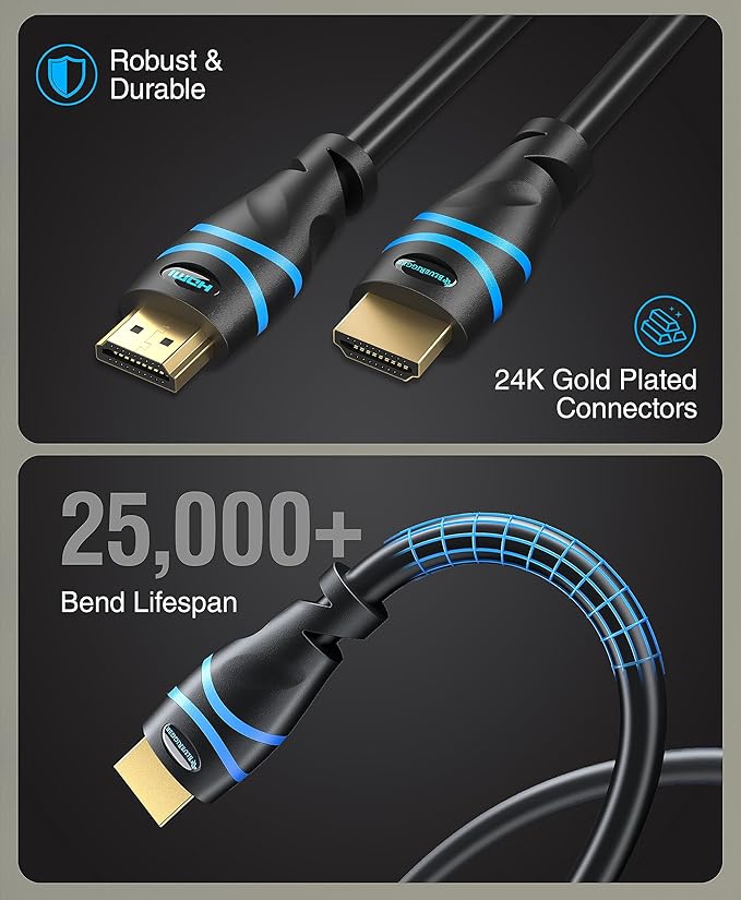 BlueRigger 8K HDMI Cable (10FT - 3 Pack, 8K 60Hz HDR, 4K 120Hz, High Speed 48Gbps with Ethernet, eARC, 3D, HDCP 2.3) - Compatible with PS5, Xbox, Roku, Apple TV, Switch, PC