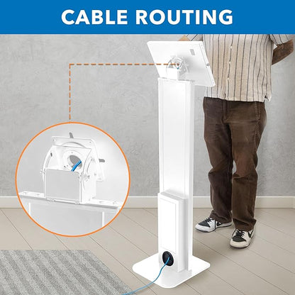 Mount-It! Anti-Theft Tablet Floor Stand, Commercial Tablet Floor Kiosk with Universal Enclosure, Locking Mount Stand for iPad Gen 7-10, Pro, Air, 10.2 inch, 10.9 Inch, White