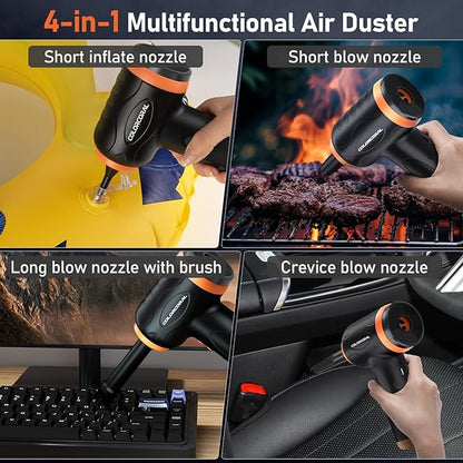 COLORCORAL 12-in-1 Cordless Compressed Air Duster with 2-Speeds 120,000RPM, LED Light, Computer Vacuum Air Duster 2-in-1, Perfect for Deep Cleaning Keyboards, PCs, Cars, and Electronics