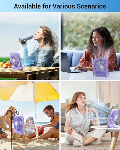 WHATOOK Small Desk Fan Personal Fans: 5000mah 25 Hours Battery Office Quiet Mini Desktop Fan Portable Rechargeable Travel Essentials (Purple, 5000)
