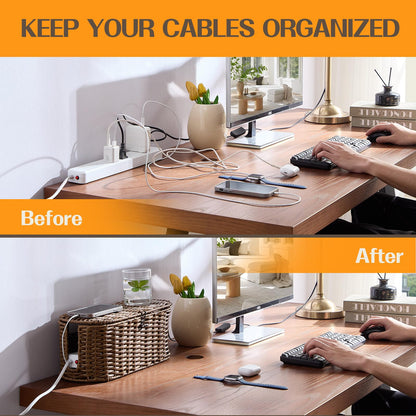 FairyHaus Cable Management Box 2Pack Brown, Handwoven Large and Small Cable Organizer Box Cover to Hide Cords and Power Strip, Imitation Wicker Cord Organizer Box Hider for Office Desk and Floor