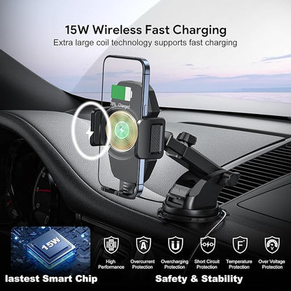 Car Phone Holder &15W Wireless Fast Charger, Auto-Clamp Qi Charging Mount, 360° Adjustable Phone Holder for iPhone/Android, Air Vent Mount with Overcharge Protection - by Esoulk