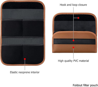 PROfezzion 4-Pocket Foldout Filter Pouch for 82mm Camera Lens Round Filter, Shock Resistant & Anti Scratch Photography Filter Case, Filter Carry Case with Microfiber Cleaning Cloth