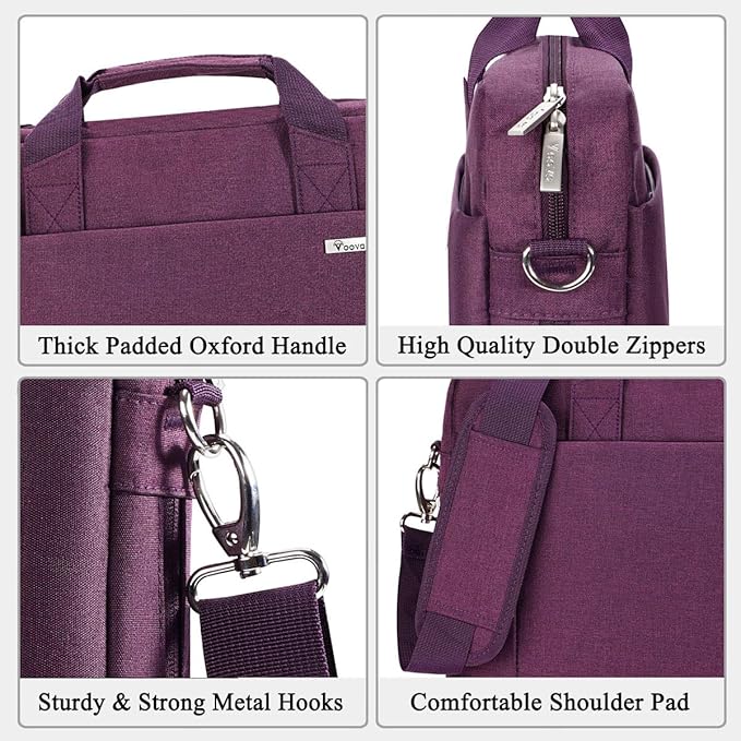 Voova Laptop Bag Case 15 15.6 16 Inch, Computer Sleeve Messenger Bag with Shoulder Strap Expandable Waterproof Business Briefcase for Women Ladies to Work Travel School, Fit 14-16 Inch Laptop,Purple