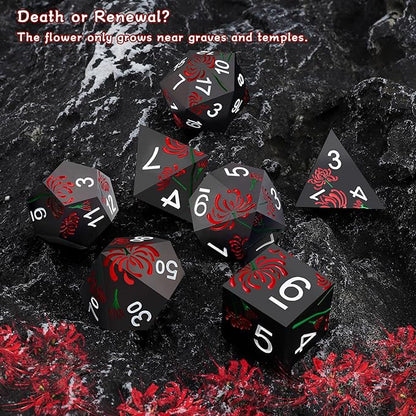 PJOY Metal Dice Set D&D Flower Dice Set DND Polyhedral Dice for RPG Role Playing Games Compatible with Dungeons and Dragons TTRPG Black Red White DND Dice