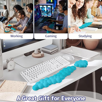 Cloud Wrist Rest for Keyboard and Mouse, Memory Foam PU Leather Keyboard Wrist Rest with Ergonomic Support, Non-Slip Base, Cute Arm Rest Pad & Palm Cushion, Office Desk Accessory, Scuba Blue