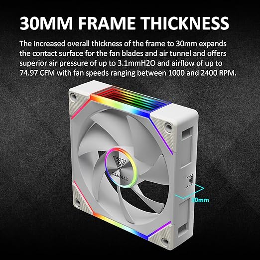 GAMDIAS Aeolus P2-1203U 120mm ARGB PWM Fan(3 Fan Pack w/USB Hub), Include Reverse Fan Blade x3, ARGB Sync Ready, Easy Installation & Cabless Daisy-Chain Design, Silent Operation, Up to 2400RPM, White