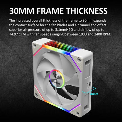 GAMDIAS Aeolus P2-1203U 120mm ARGB PWM Fan(3 Fan Pack w/USB Hub), Include Reverse Fan Blade x3, ARGB Sync Ready, Easy Installation & Cabless Daisy-Chain Design, Silent Operation, Up to 2400RPM, White