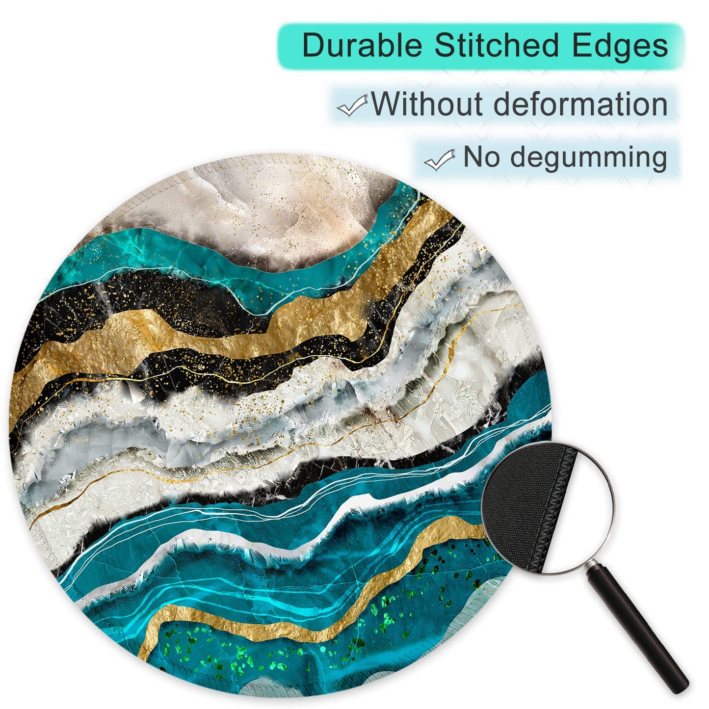 ITNRSIIET Round Mouse Pad with Stitched Edge Premium-Textured Waterproof Non-Slip Rubber Base Desktop Protection Mat Diameter 8.7 inches, Abstract Light Luxury