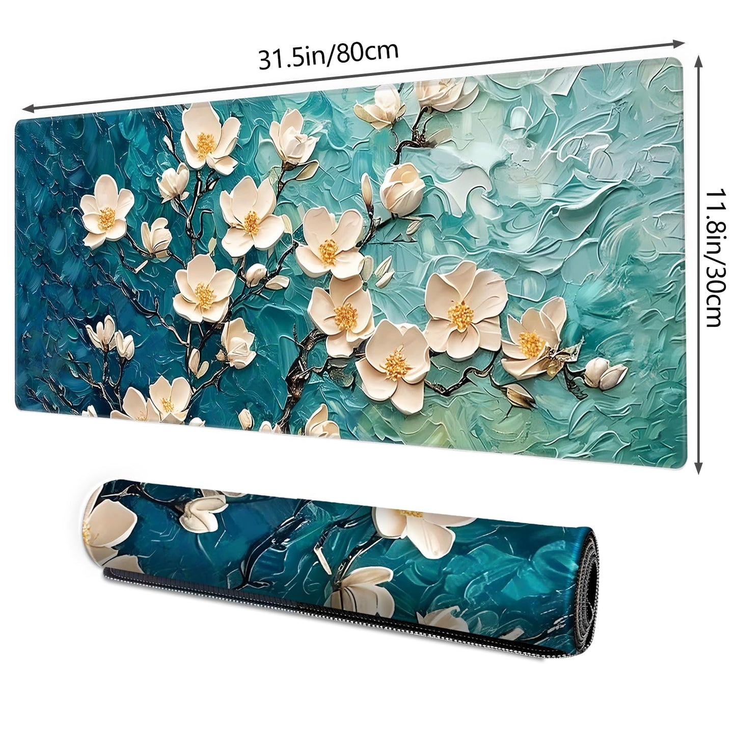 Galdas Gaming Mouse Pad XXL XL Large Long Extended Big Mousepad Non-Slip Rubber Keyboard Desk Pad with Stitched Edges for Laptop Home Office (31.5x11.8x0.08 Inch) … (Painting Flowers)