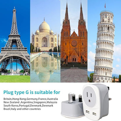 2 Pack Italy Travel Power Adapter, Italy Travel Plug Adapter with 2 USB and 2 USBC Ports, L-Shaped 3-Pin Ground Plug for USA to Italy Uruguay Chile Rome