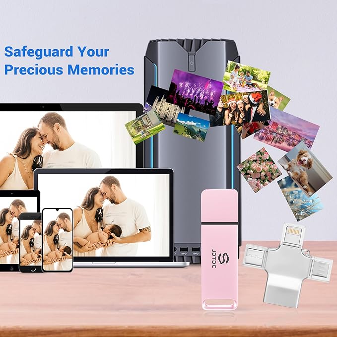 Multiport-Photo-Stick-USB-Flash-Drive 128GB | Truly Automatic Backup for iPhone iPad Android PC Mac | Offline Secure Photo Backup Storage Easy Photo Backup & Transfer Device Picture Saver MemoryStick