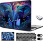 MEEgoodo Portable Electronic Device Cover for MacBook Air M3 M2 15.3 inch 2023-2024, Hard Case with Keyboard & Webcam Cover, Screen Protector, OTG Adapter, Elephants