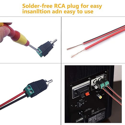 RCA Plugs for Speaker Wire, RCA to AV Screw Terminal Connector, Phono RCA Male Plug Solderless Converter Audio/Video Speaker Wire Connectors Solderless Adapter(12 Pack)