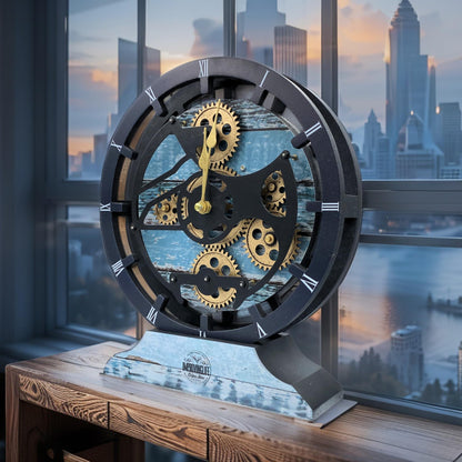 ImprovingLife The Gears Clock Desk Clock 10 inches with Real Moving Gears Convertible into Wall Clock (Aqua Green)