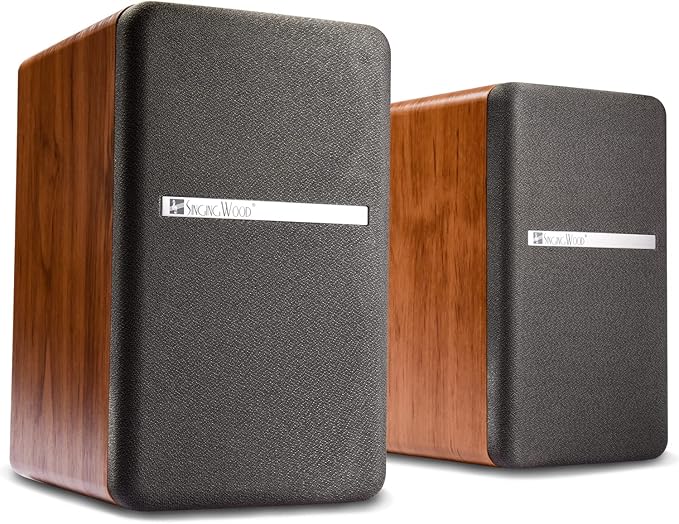 SINGING WOOD BT25 Powered Bluetooth Bookshelf Speakers with Subwoofer Output, 80W Hi-Fi Active 2.0 Stereo System, Optical/RCA Inputs, Studio Monitors for Home Theater, PC Gaming, Turntable