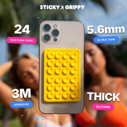 StickyGrippy Suction Phone Case Mount, Sillicon Adhesive Phone Accessory for iPhone and Android, Hands-Free Strong Grip Mirror Shower Phone Holder, Tiktok Videos and Selfies (Yellow)