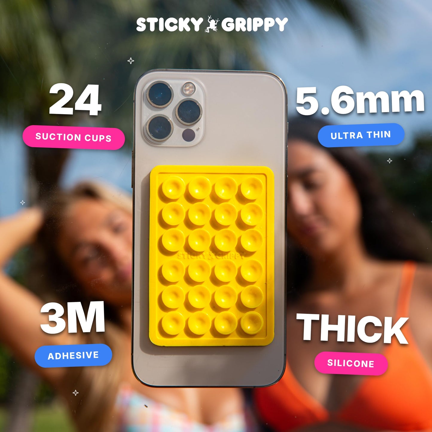 StickyGrippy Suction Phone Case Mount, Sillicon Adhesive Phone Accessory for iPhone and Android, Hands-Free Fidget Toy Mirror Shower Phone Holder, Tiktok Videos and Selfies (Translucent)