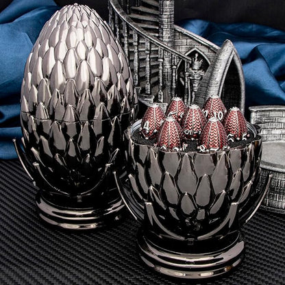 ARUOHHA DND Metal Dice Black Red Dragon Egg Dice with Rotating Dragon Egg Shell, Role Playing Game RPG Polyhedral D and D Dice Set D20 D12 D10 D8 D6 D4