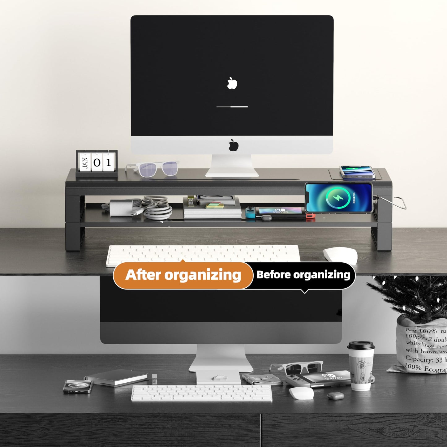 GECKOSTROLL Computer monitor stand (Wireless Charging, Two-layer 700mm)