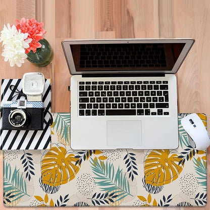Large Mouse Pad Palm Leaves Gaming Desk Pad Computer Keyboard Non-Slip Waterproof Mouse Mat with Rubber Base and Stitched Edges Entertainment Office Writing Desk Mat 35.4 x 15.7 Inches