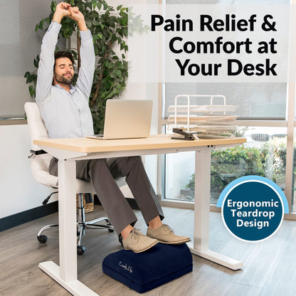 ComfiLife Foot Rest for Under Desk at Work – Adjustable Desk FootRest for Office Chair, Gaming Accessories – Ergonomic Teardrop Design for Back, Hip & Leg Pain Relief – 100% Memory Foam (Navy)