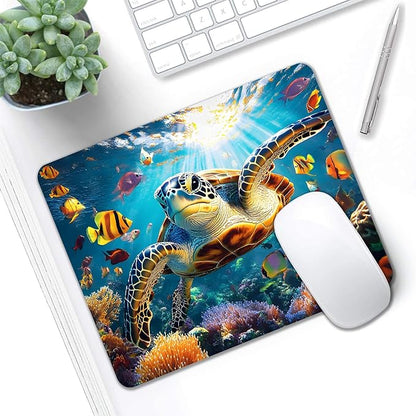 Mouse Pad, Cute Ocean Colorful Turtle Mouse Pads for Desk, 9.5" x 7.9" Non-Slip Rubber Base Computer Mousepad with Women, Portable Square Design for Wireless Mouse and Pad Laptop Office & Travel