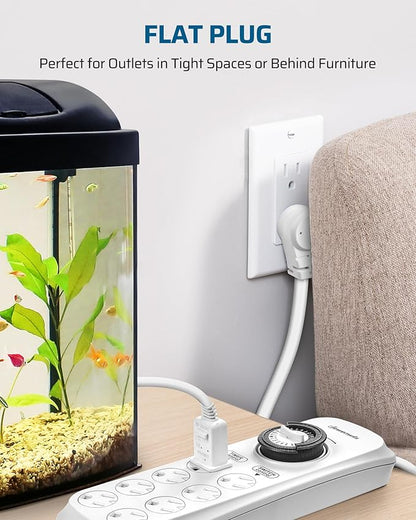 DEWENWILS Mechanical Timer Power Strip with 8 Outlets, Flat Plug, 6ft Long Cord, Overload Protection, Indoor Timer for, Bearded Dragon Tanks, Aquarium, Grow Lights, Plants, Reptile Light, UL Listed