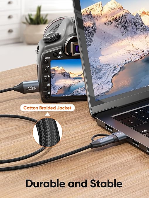 CableCreation USB C Hard Drive Cable 2FT, 5Gbps USB A/C to Micro B, USB 3.0 Cable Compatible with iPhone 15 Plus/15 Pro Max, WD, External Hard Drive, and Camera, Grey